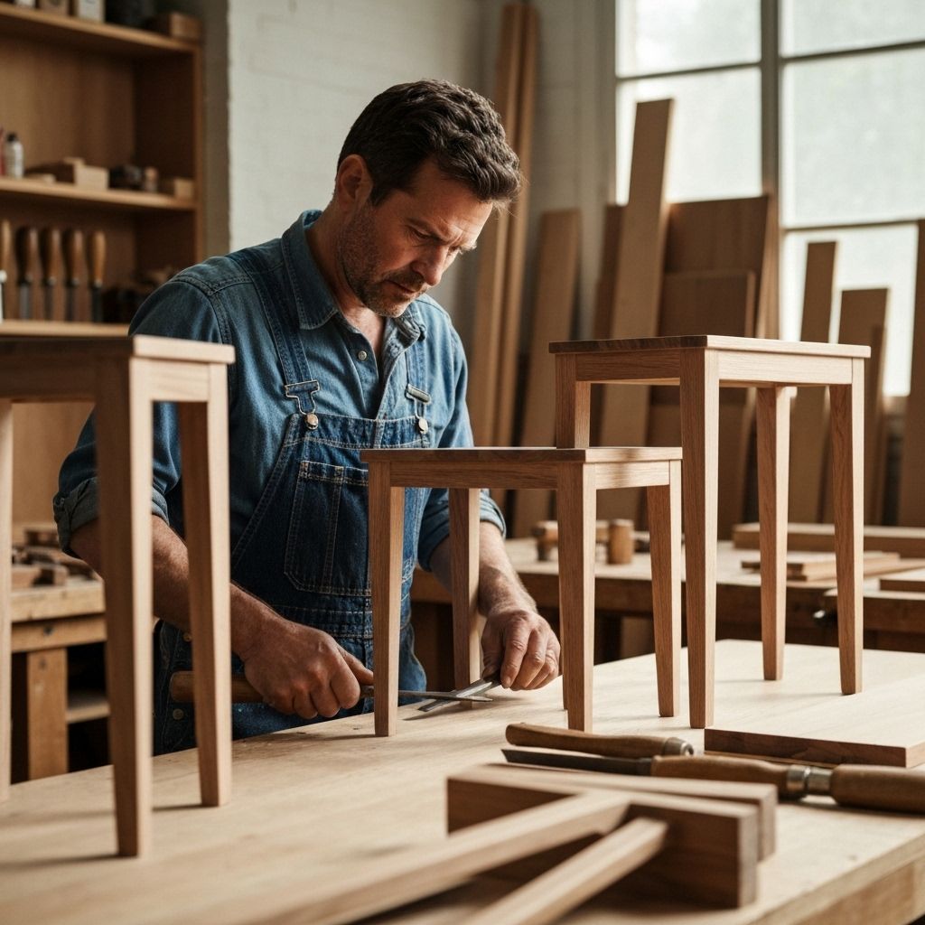 Master craftsman at work creating clean-lined wooden furniture